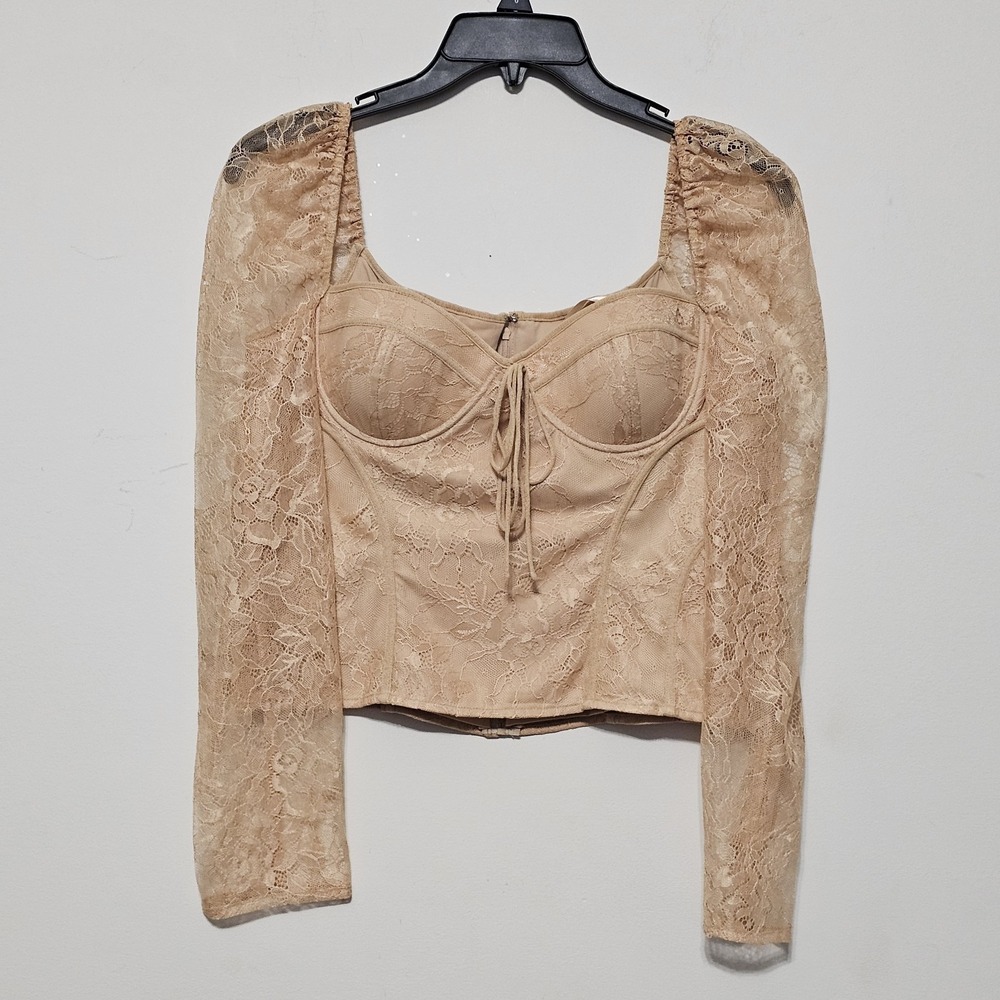 Chelsea&Violet Womens Top Size 6 Small Brown Lace Sweetheart Long Sleeve New 340